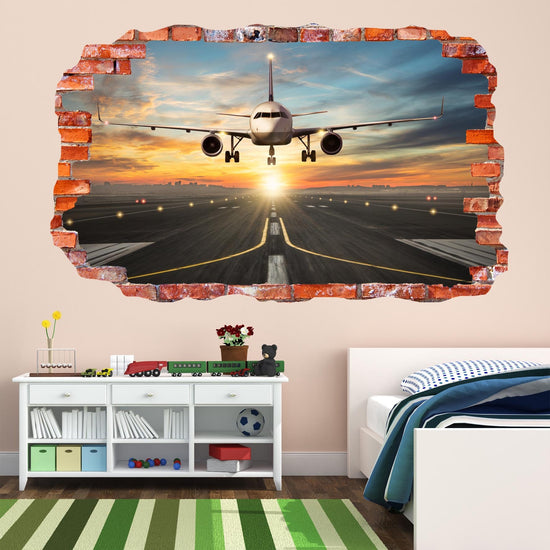 Airplane Aircraft Airport Runway Sunset Wall Sticker Mural Decal Poster Print Art Kids Bedroom Home Decor DG2