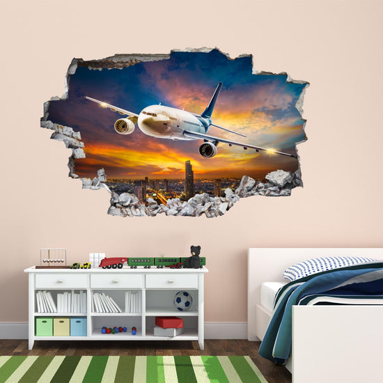 Airplane City View Sunset Wall Sticker Mural Decal Poster Print Art Kids Bedroom Home Decor BL32