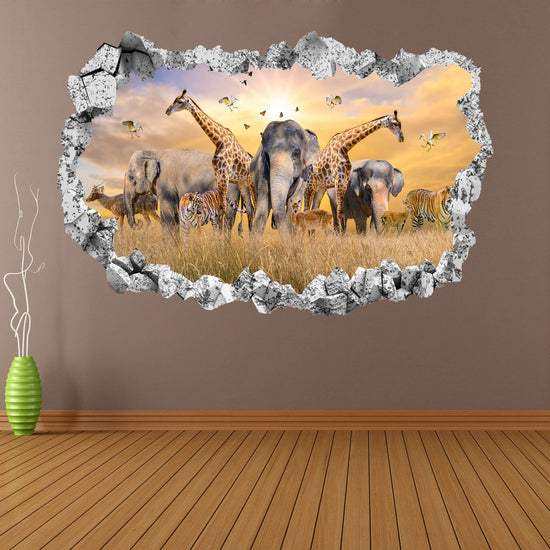 African Animals Wildlife Wall Sticker Mural Decal Poster Print Art Home Office Decor Giraffe Elephant Tiger KL9
